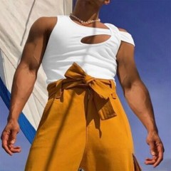 Tank Tops Hollow Out T Shirt Men Sexy Gym Vest Polyester S-5XL Summer Undershirt