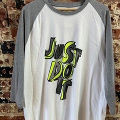 Nike Just Do it Gray White 3/4 Sleeve Baseball T-Shirt Graphic Mens 2XL