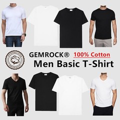 Mens 100% Cotton Casual T-Shirt Black White Short Sleeve Tee Crew Neck V-Neck