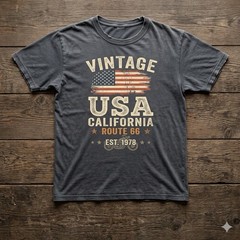 Vintage Style USA Flag T-Shirt California Graphic Tee Retro Distressed Look Men