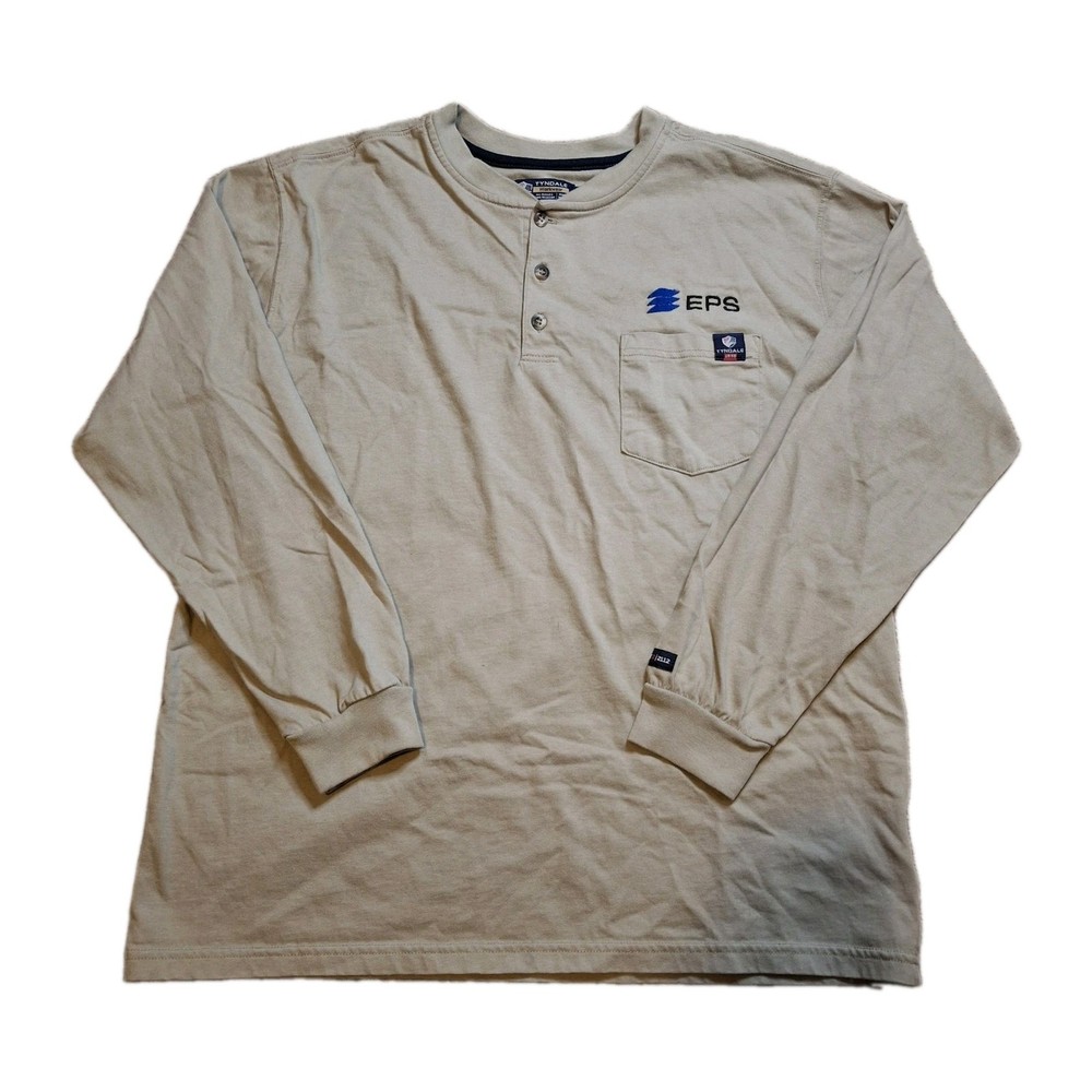 Tyndale Henley Shirt Mens Large Beige Flame Resistant FR CAT 2 Workwear USA