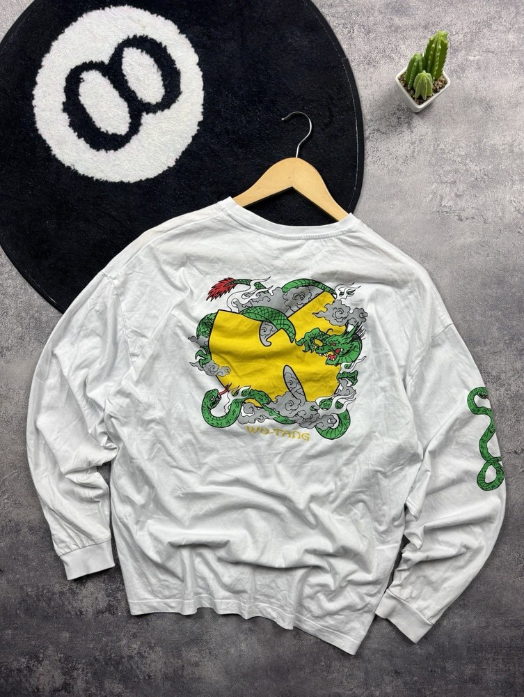 WU-TANG Hype Rare Big DragonLogo Streetwear White Longsleeve Unisex M Size