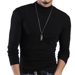 Half Turtleneck Shirts Long Sleeve Pullovers Polyester Fabric Solid Pattern