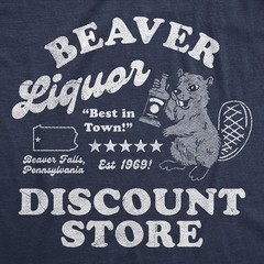 Mens Funny T Shirts Beaver Liquor Discount Store Sarcastic Adult Joke Graphic