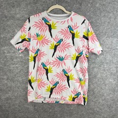 Free Planet Men’s Medium Parrot Tropical Graphic T Shirt Pink Cotton Summer Fre