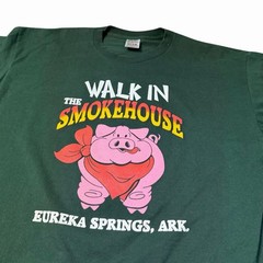 Vintage Y2K The Smokehouse Eureka Springs Ark Size XL Green T-Shirt Double Sided
