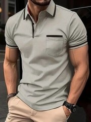 Camiseta Con Cuello Levantado Cremallera Para Hombre Camisa De Manga Corta Men