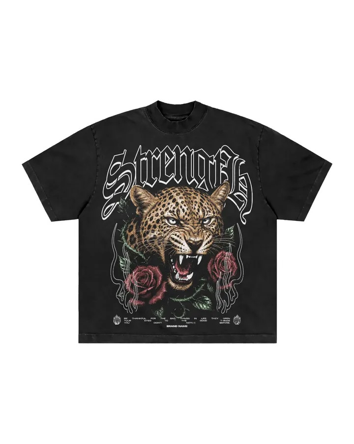 Men’s Gothic Streetwear T-Shirt Leopard Graphic Vintage Washed Heavyweight Tee