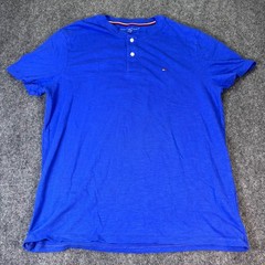 Tommy Hilfiger Mens Blue Slub Cotton Short Sleeve Henley Shirt Size L
