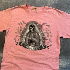 Vintage Nuestra Reyna Virgin Mary Graphic T-Shirt Mens Medium Pink Religious