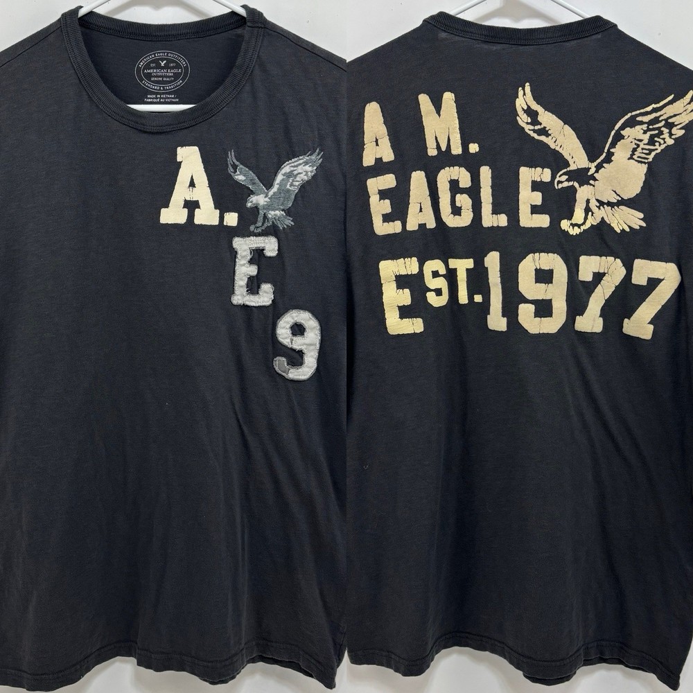 American Eagle TShirt Mens L Gray Athletic Fit Classic USA Preppy Y2K Grunge