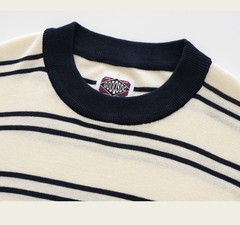 Men’s Retro Knitted Tencel Contrasting Horizontal Stripe Short Sleeved T-Shirt