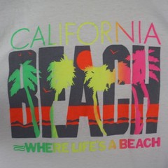 Vintage 90s California Beach Where Life’s a Beach Shirt Neon Large 20.5×28.5