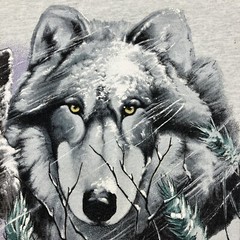 Vintage 93 black&gray wolf front/back snow scene single stitch on Fruity tag XL