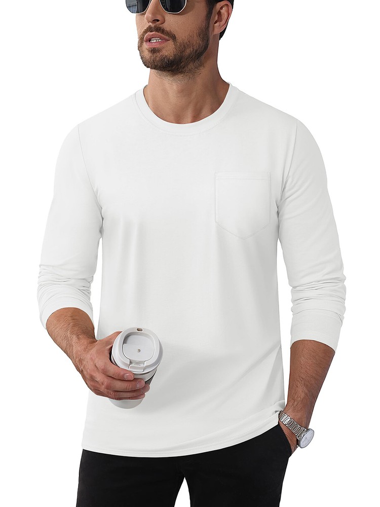 Men’s Cotton Casual Shirt Long Sleeve Chest Pocket Shirt Hiking Work Travel Tops