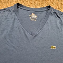 Lacoste T-Shirt Mens Size 6 Blue V-Neck Pima Cotton Short Sleeve Logo Tee