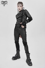 Devil Fashion Men Black Gothic Punk Mesh Spliced Lace-Up T-Shirt Slim Fit Tops
