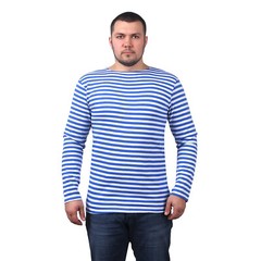 Men’s Striped Long Sleeved T-Shirt 100% Cotton Light Blue Original Telnyashka