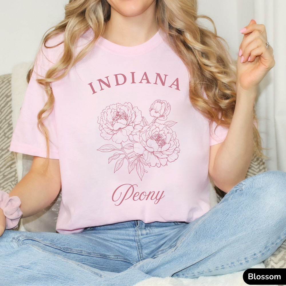 Indiana Peony Floral Unisex Shirt State Flower Graphic Tee Summer Pink Souvenir