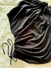 Zara Shirt Womens M Black high Neck Short Sleeve Drawstring Stretch NWT