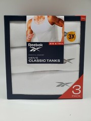 REEBOK 3 Pk Men’s S M L XL 2X 3X 4X Essential Comfort White Cotton Ribbed Tanks