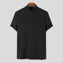 New Mens T-Shirt Short Sleeve Basic Mock Turtleneck Slim Fit Pullover Solid Tops