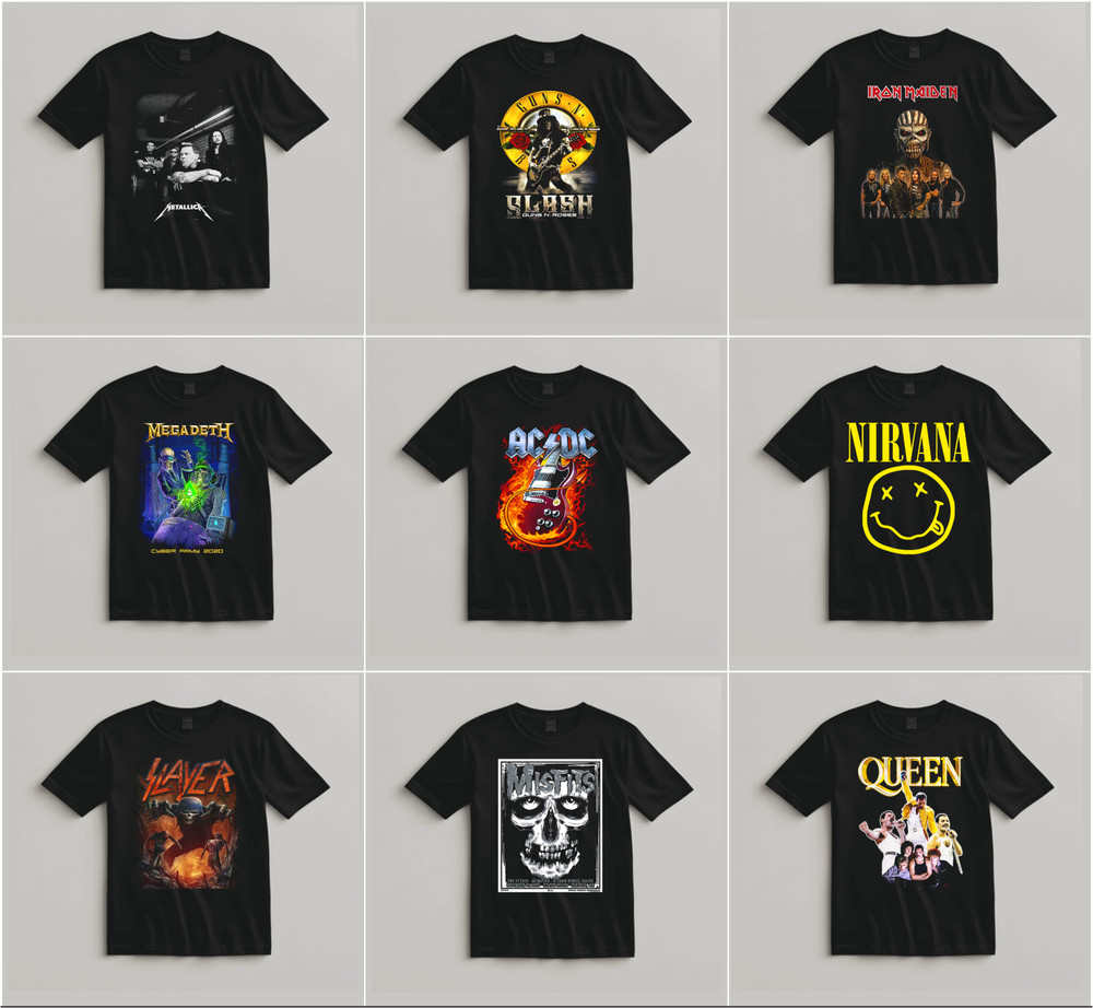 Lot of 3 Mens Rock Band Graphic T-Shirts Music Tee Bundle Concert Tour Shirts
