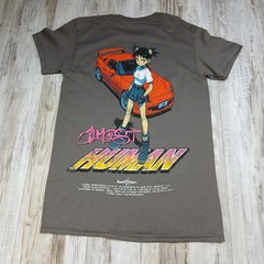 Almost Human Anime Girl Sports Car Graphic T-Shirt Gray Mens Small Streetwear
