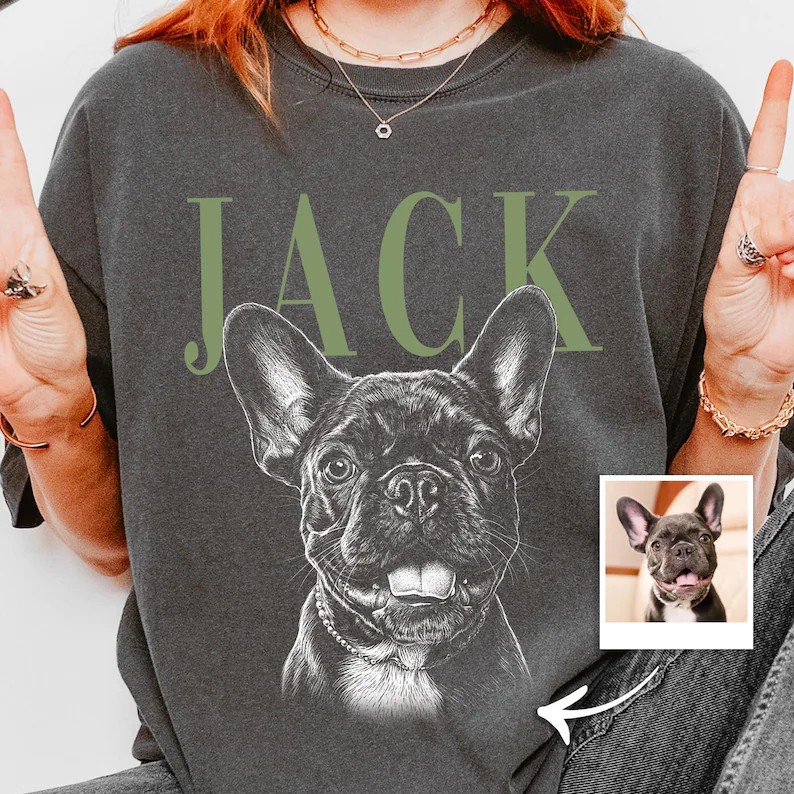 Custom Dog Portrait Shirt, Personalized Pet Photo Sketch Graphic Tee