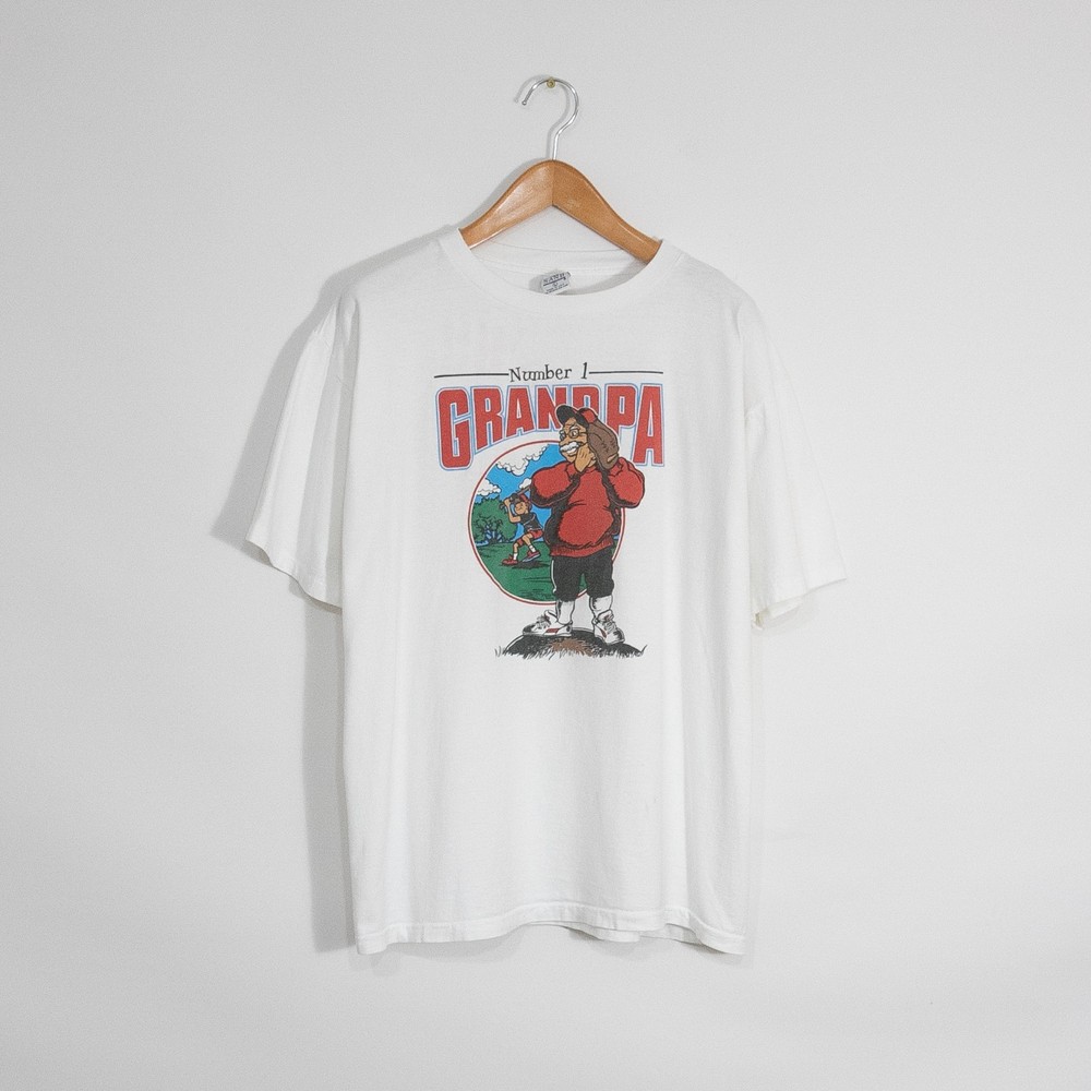 Vintage 90s Number 1 Grandpa T Shirt Mens XL – Single Stitch Distressed Drawing