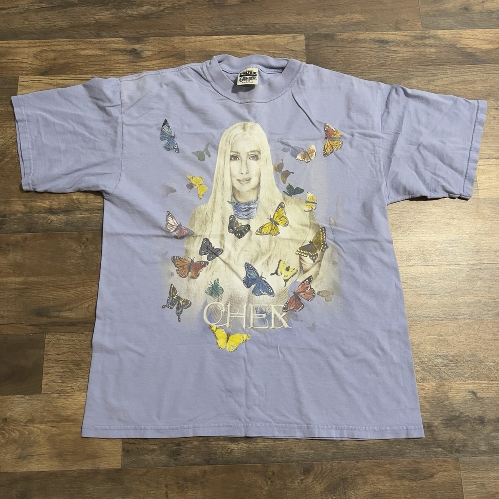 Vintage CHER Farewell Tour T-Shirt Adult Size L Large Butterflies Light Purple