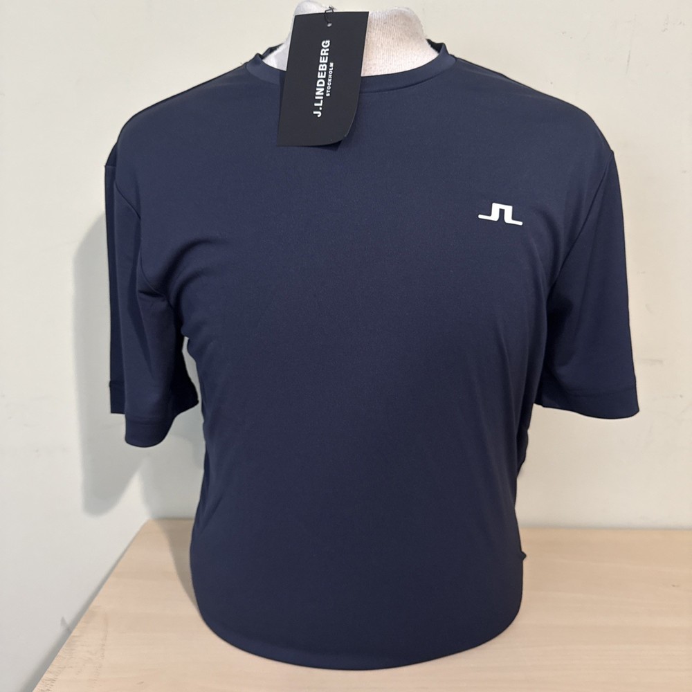 J Lindeberg Men’s Ade Short Sleeve T-Shirt Medium Tennis NAVY NEW AMJT11294