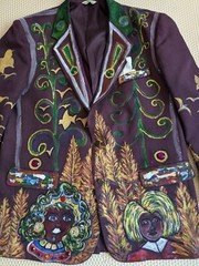Artisan OOAK Upcycled Hand painted Blazer Jacket Colorful People Jewels 23″ PTP