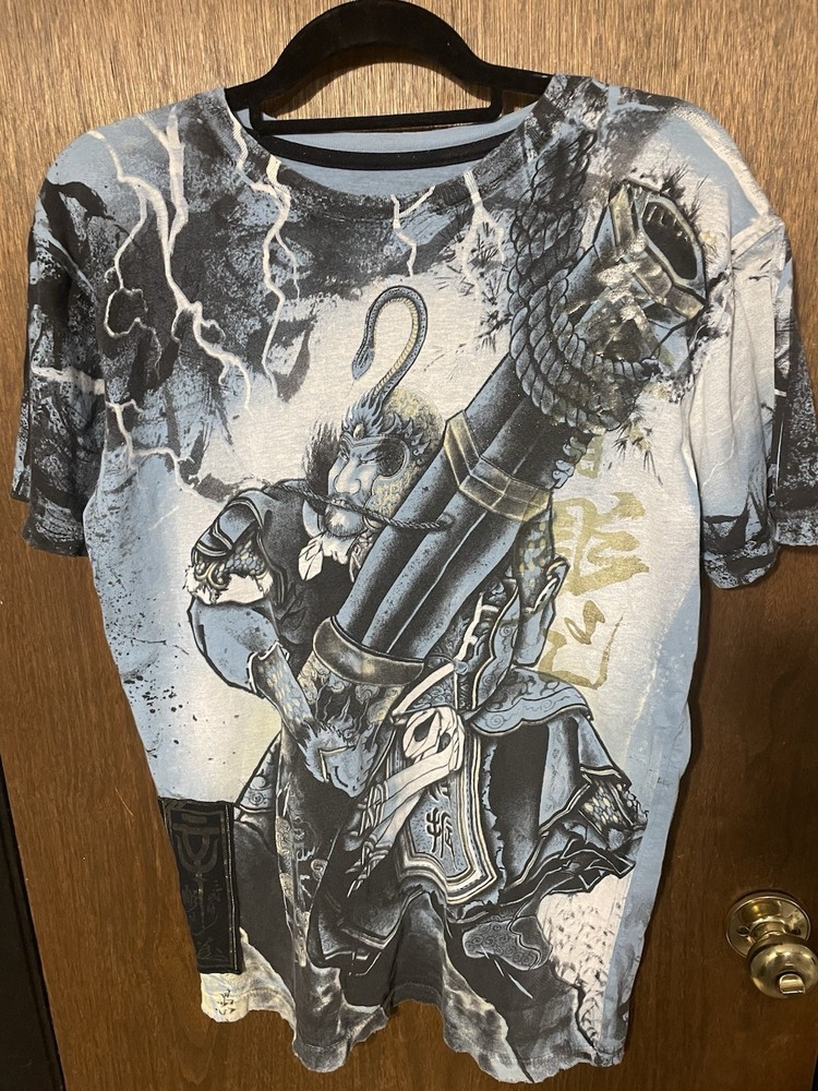 Affliction Heroes & Demons Warrior Cannon All Over Print T Shirt Mens Medium