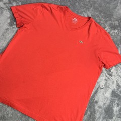 Lacoste Shirt Men 2XL Red Regular Fit Pima Cotton RN87651 V Neck Croc Patch Logo