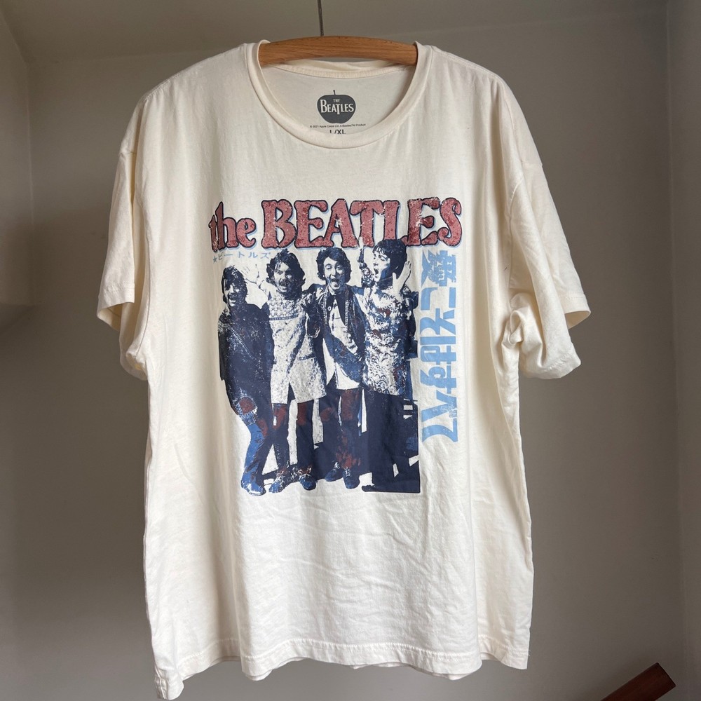 The Beatles Graphic T-Shirt Large/Extra Large Cream Japanese Text Band Merch Tee