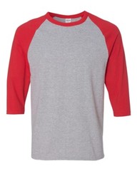 Gildan – Heavy Cotton Raglan Three-Quarter Sleeve T-Shirt – 5700 Sport Grey/ Red