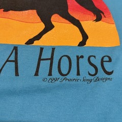 Vintage A Woman’s Place On A Horse Shirt Mens Large Blue Fruit Of The Loom 90s
