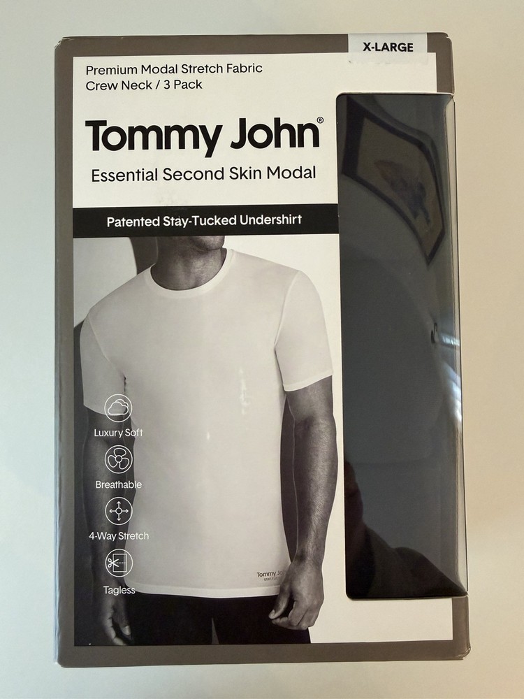 Tommy John Mens BLACK 3 Pack Essential Second Skin Modal Crew Neck Undershirt XL