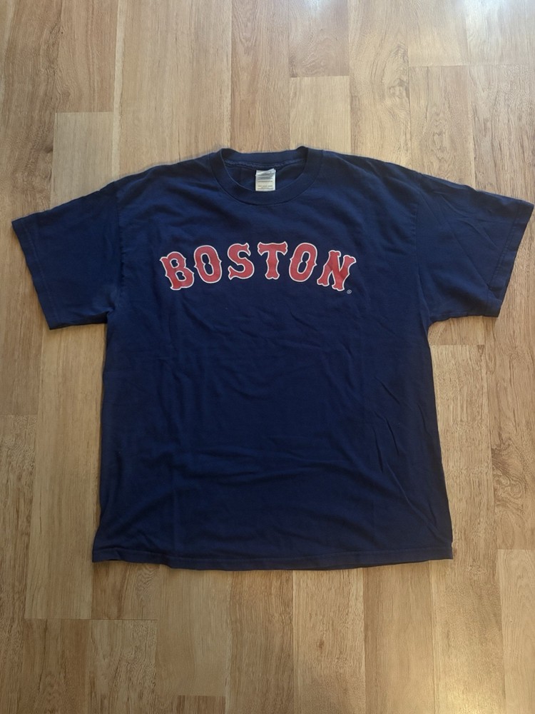 Delta Pro Weight Boston Graphic Print Navy Cotton Crew Neck T-Shirt Size L