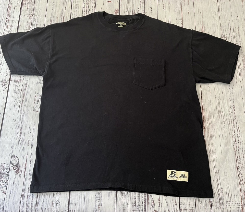 Russell Athletic Vintage 90s Pro Cotton Black Pocket Tee Large Streetwear Grunge