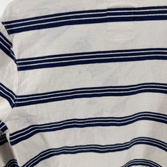 Lands End Mens Small Ivory Navy Blue Striped Rugby Cotton Crewneck Shirt