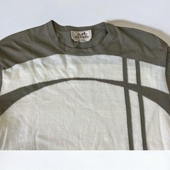 HERMES Short Sleeve Knit Shirt Mens S White Gray 31-5735 Cotton Cashmere Crew