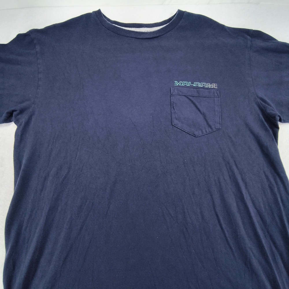Volcom Pocketed Crew Neck Short Sleeve Graphic T Shirt Mens Size XL Navy