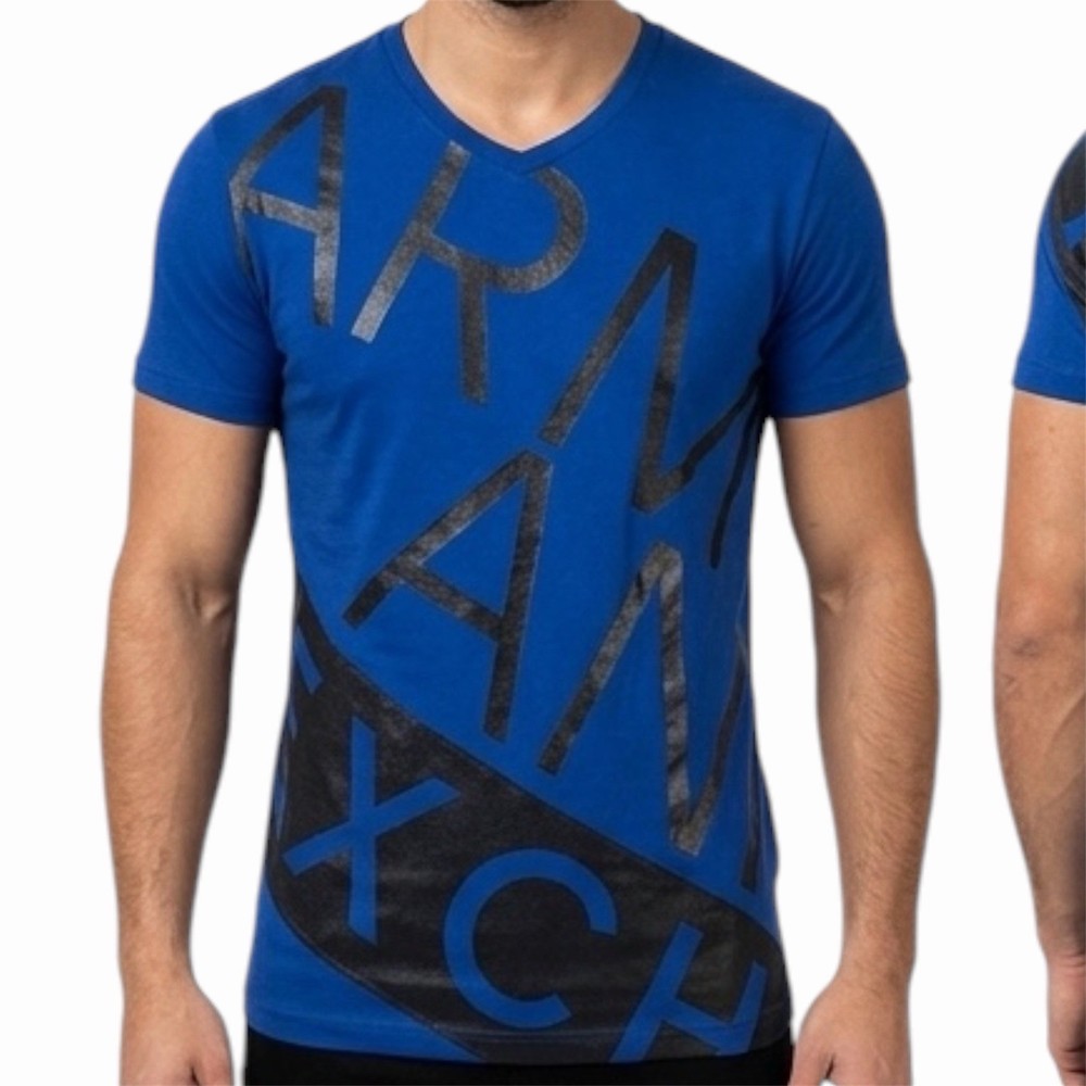 ARMANI EXCHANGE Blue BIAS Short Sleeve Slim Fit Designer V-NECK T-shirt NWT