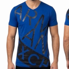 ARMANI EXCHANGE Blue BIAS Short Sleeve Slim Fit Designer V-NECK T-shirt NWT