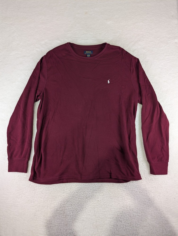 POLO RALPH LAUREN Waffle Knit Crewneck Pull-On Thermal Maroon Shirt Men’s 2XL