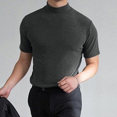 New Mens T-Shirt Short Sleeve Basic Mock Turtleneck Slim Fit Pullover Solid Tops
