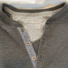 Eddie Bauer Waffle Henley Pullover Men’s Medium Black Button Long Sleeve Outdoor