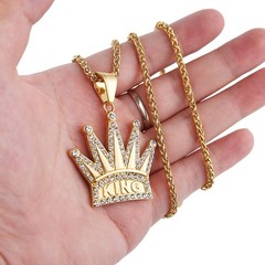HZMAN 18k Gold Plated Cz Inlay King Crown Stainless Steel Pendant Necklace Su…